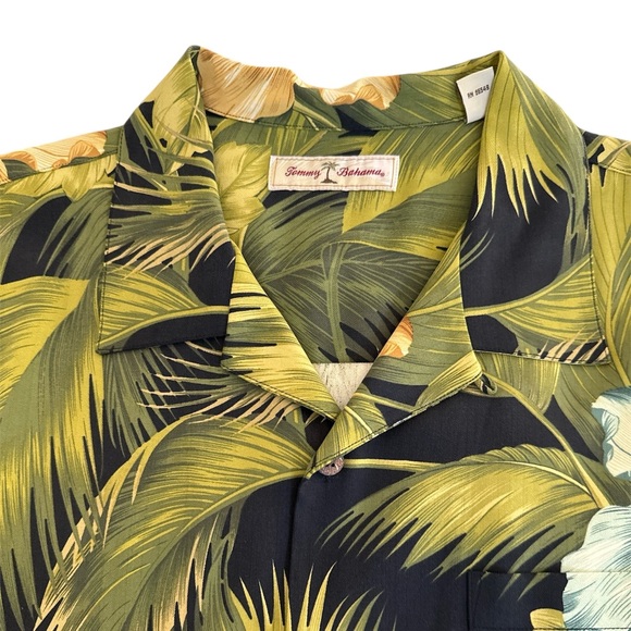 Tommy Bahama Silk Shirt Green Mens XL Tropical Hawaiian Palms Floral Embroidered - Picture 2 of 15